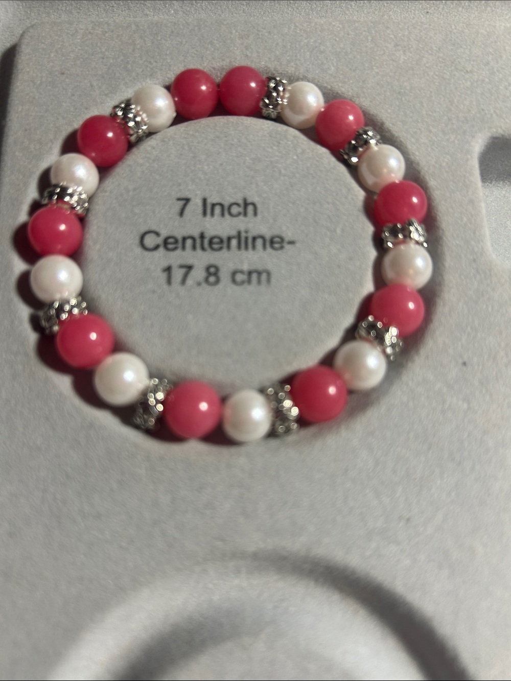 Pink and Pearl Beaded Stretch Bracelet with Silver Accents